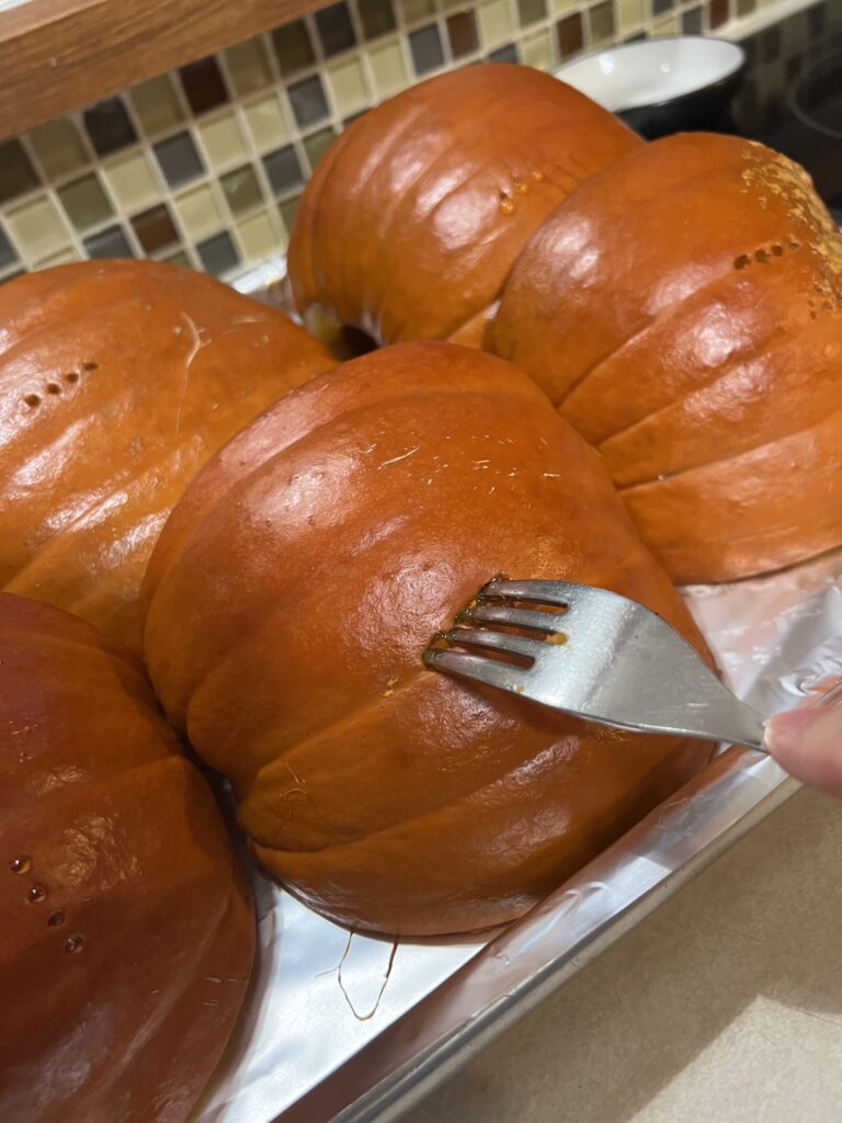 roasted pumpkins easily pierced by fork