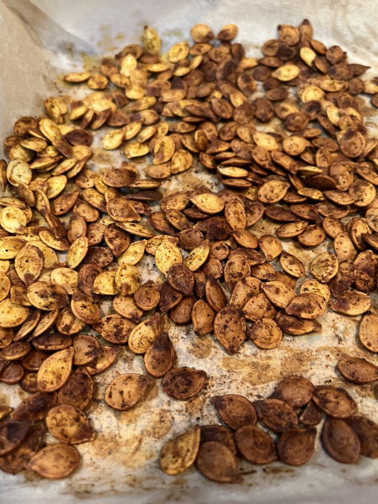 tray of the best roasted pumpkin seeds 