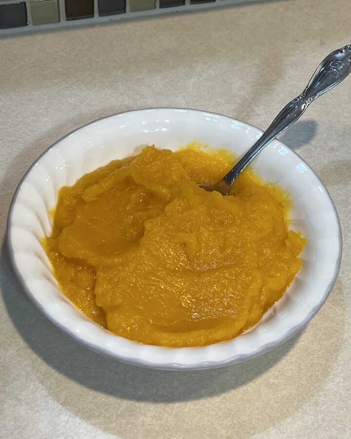 Homemade pumpkin puree from roasted pumpkin